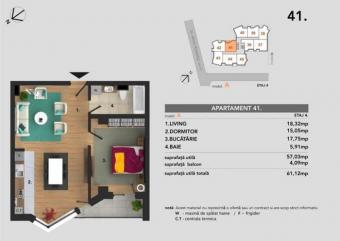 Vanzare apartament 2 camere Buna Ziua suprafata: 57 mp suprafata balcon: 4 mp suprafata teren: 0.00 mp