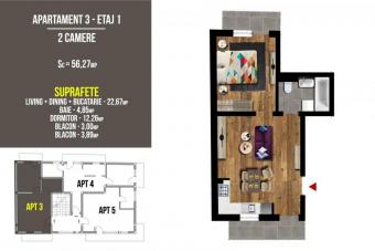 Vanzare  apartament 2 camere Floresti suprafata: 56 mp suprafata teren: 0.00 mp